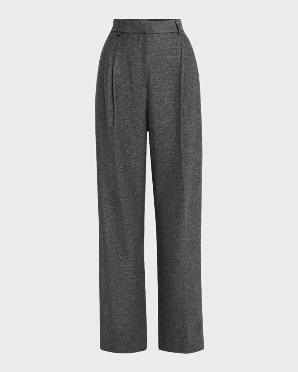Pleated Wide-Leg Textured Wool Trousers